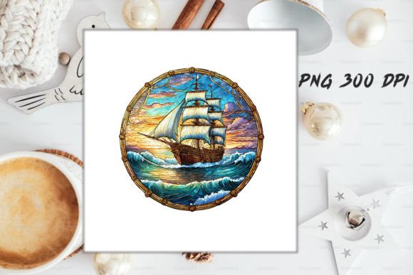 Download Stained Glass Ship Sublimation Art - Sublimation Collection
