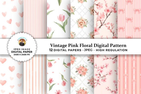 Download Vintage Pink Floral Digital Patterns - Patterns Collection