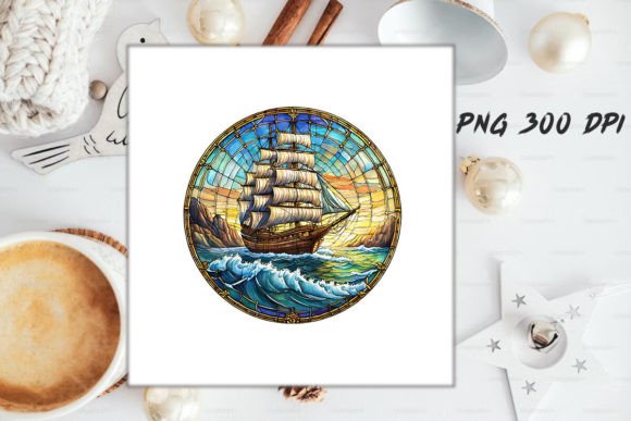 Download Stained Glass Ship Sublimation Art - Sublimation Collection