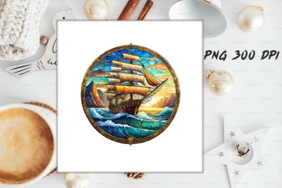 Download Stained Glass Ship Sublimation Art - Sublimation Collection